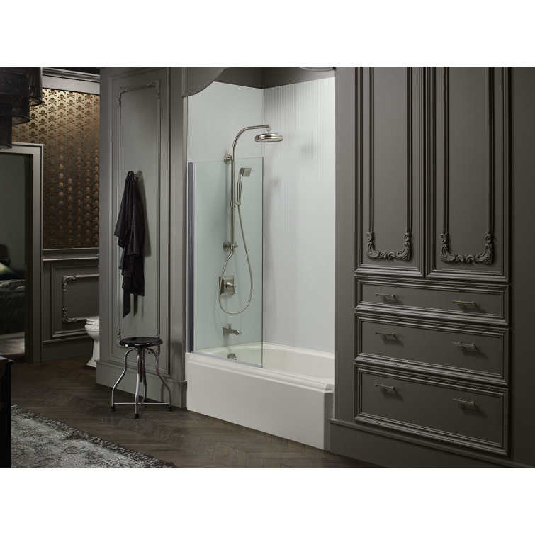 Aerie Bright Polished Silver Frameless Pivot Shower Door with Clear Glass