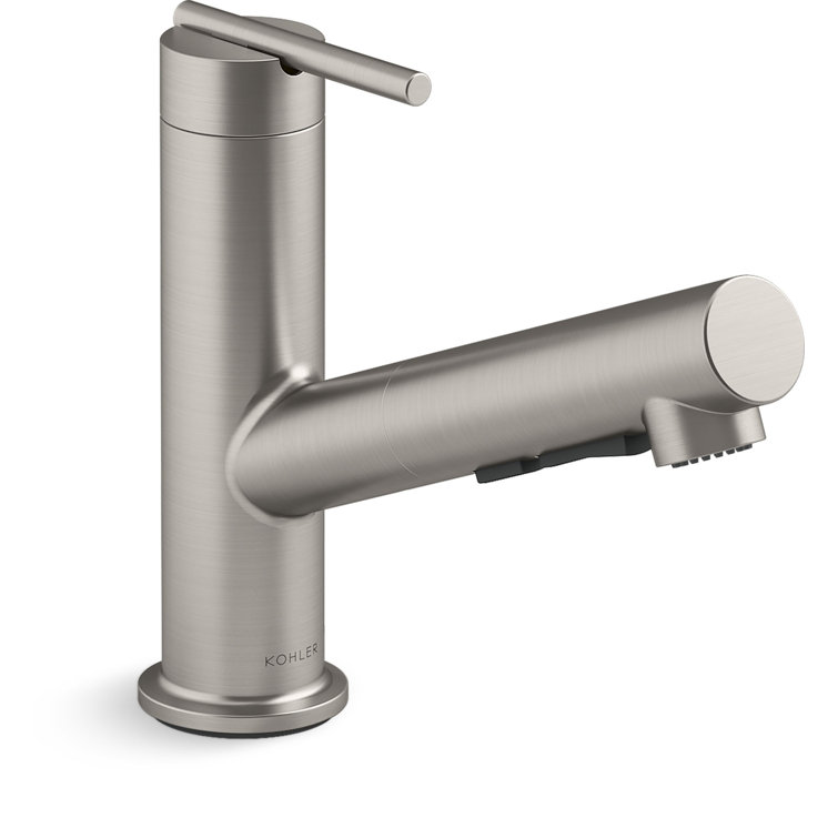 Stainless Steel Pull-Out Kitchen Faucet with Three-Function Sprayhead