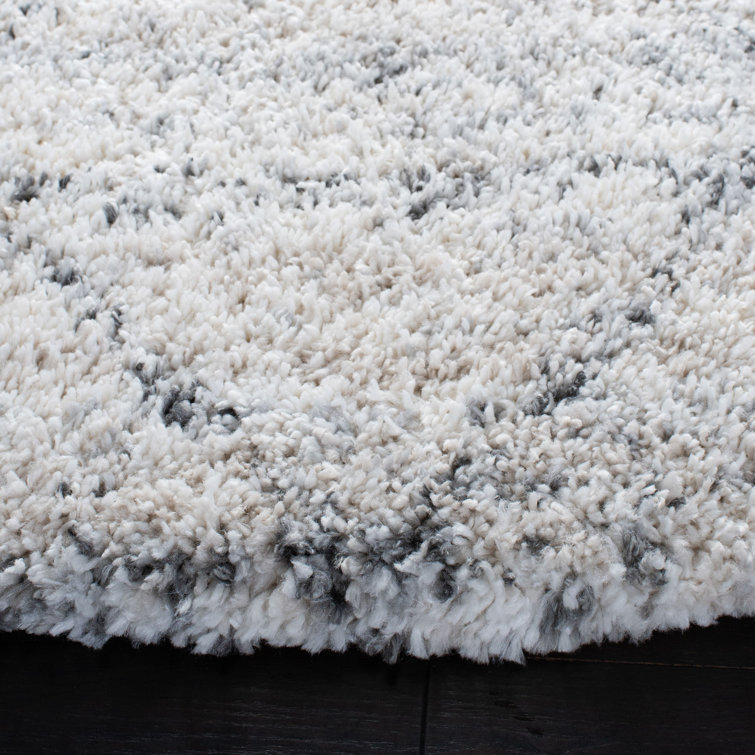 Ivory and Grey Round Hand-knotted Shag Rug