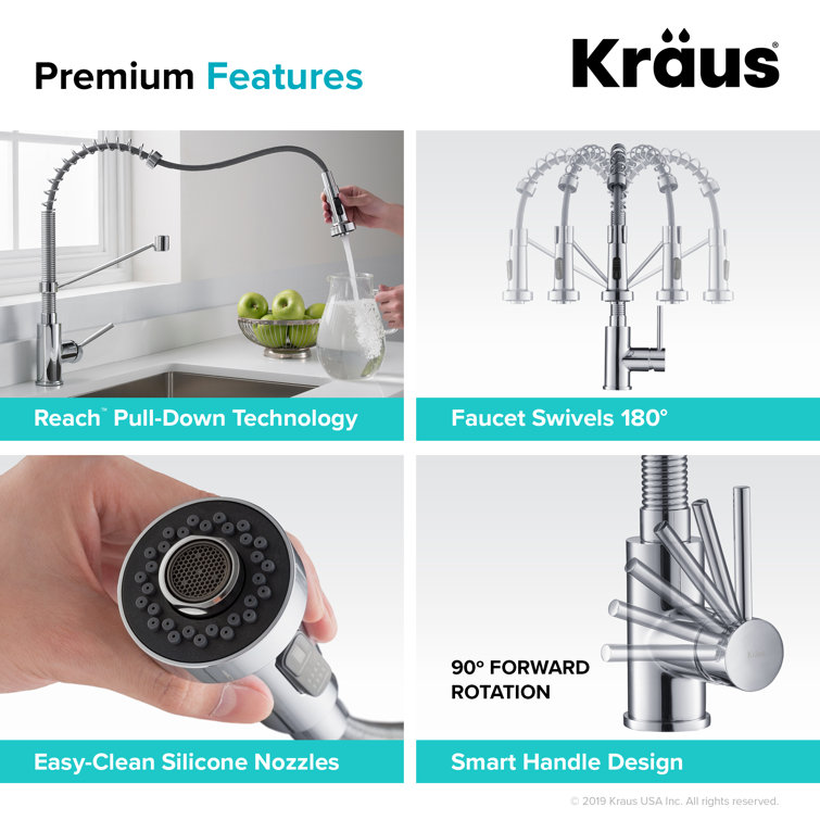 Chrome Commercial Style Pull-Down Kitchen Faucet with Drinking Water Dispenser