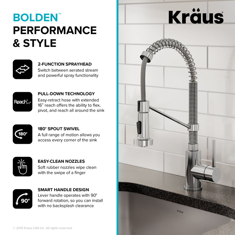 Chrome Commercial Style Pull-Down Kitchen Faucet with Drinking Water Dispenser