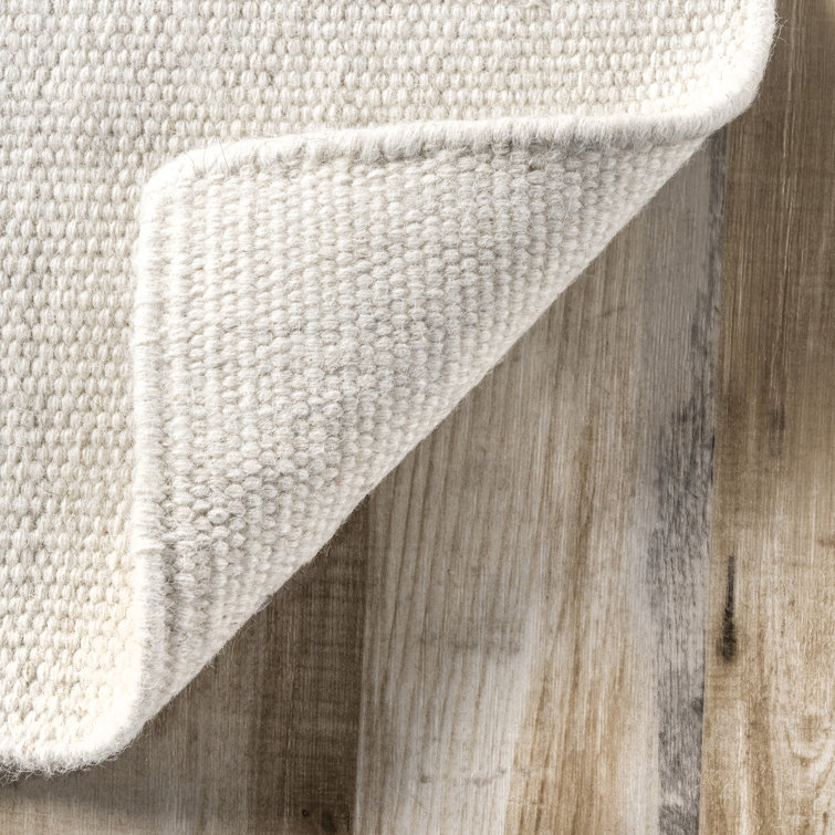 Ivory and Gray Striped Wool 4' x 6' Flat Woven Rug