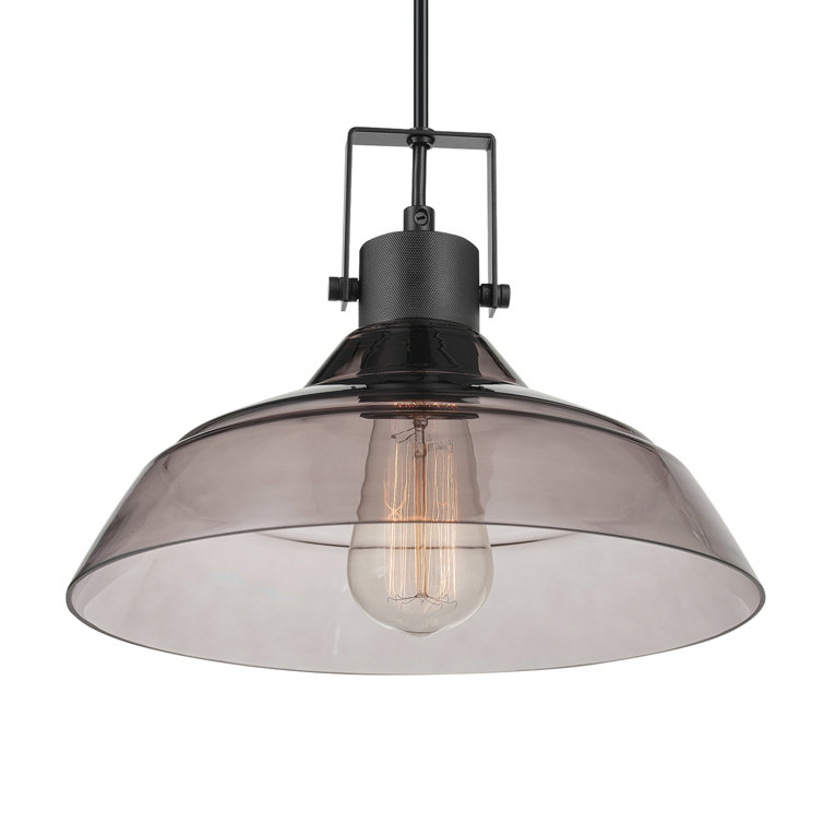 Mid-Century Modern Sutton Matte Black Pendant with Smoke Glass Shade