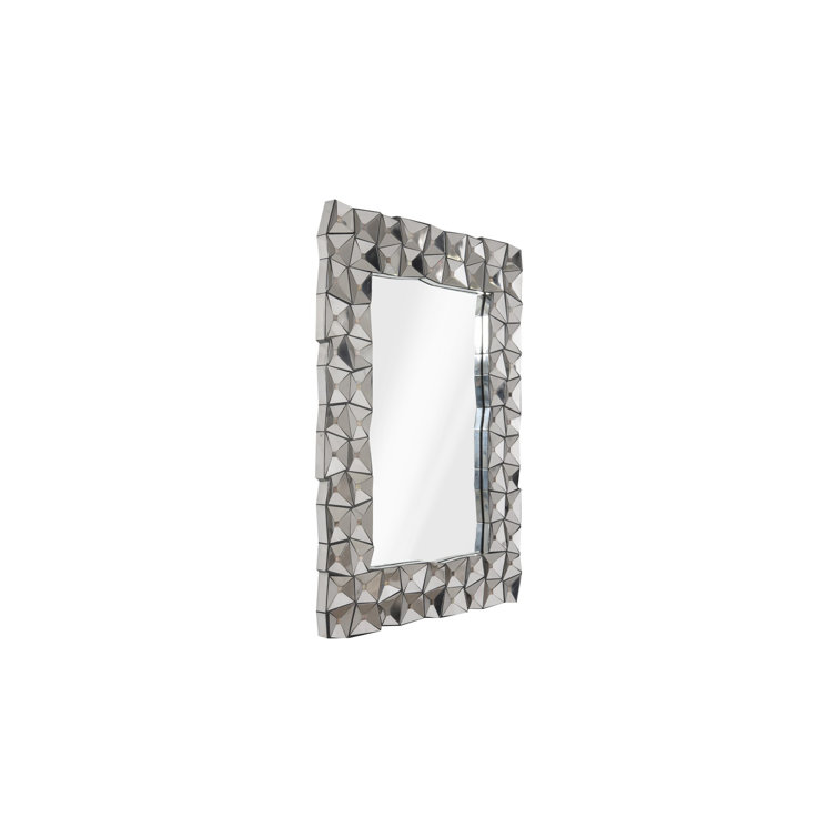 Transitional Rectangular Divot Beveled Wall Mirror in Silver