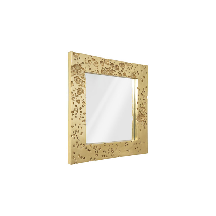Transitional Square Gold Leaf Wood Accent Mirror