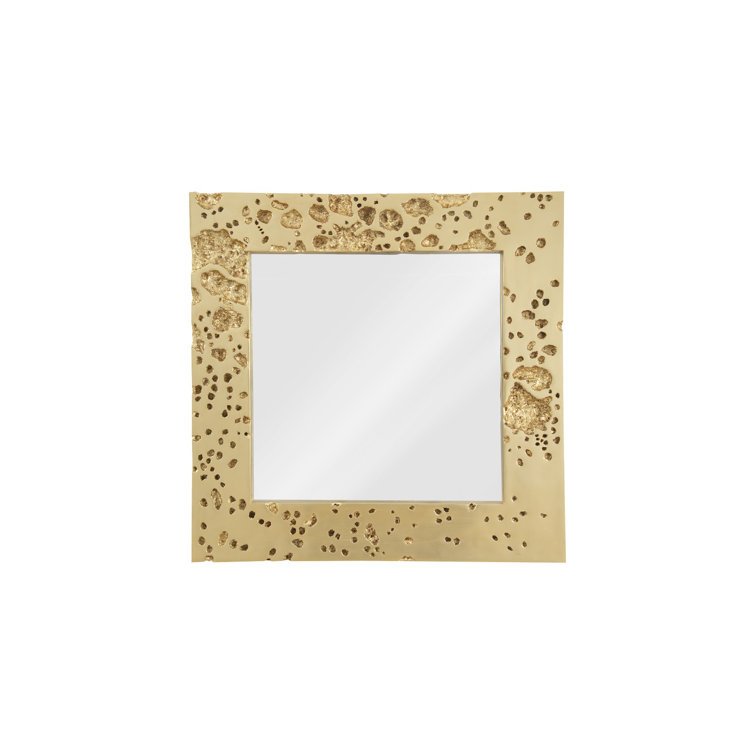 Transitional Square Gold Leaf Wood Accent Mirror