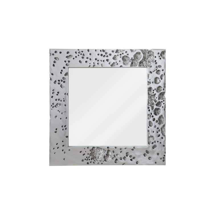 Transitional Square 39'' Silver Leaf Beveled Wood Accent Mirror
