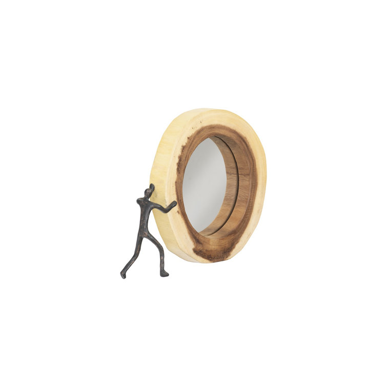 Atlas Transitional Full-Length Bronze and Wood Round Mirror