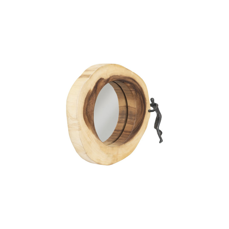 Atlas Crosscut Small Round Black/Brown Wood & Bronze Mirror