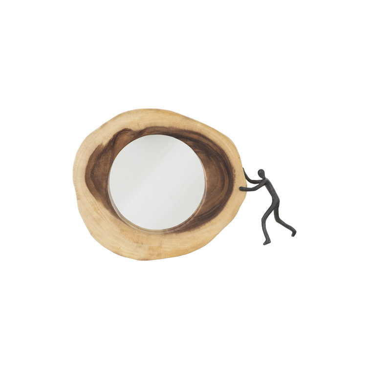 Atlas Crosscut Small Round Black/Brown Wood & Bronze Mirror