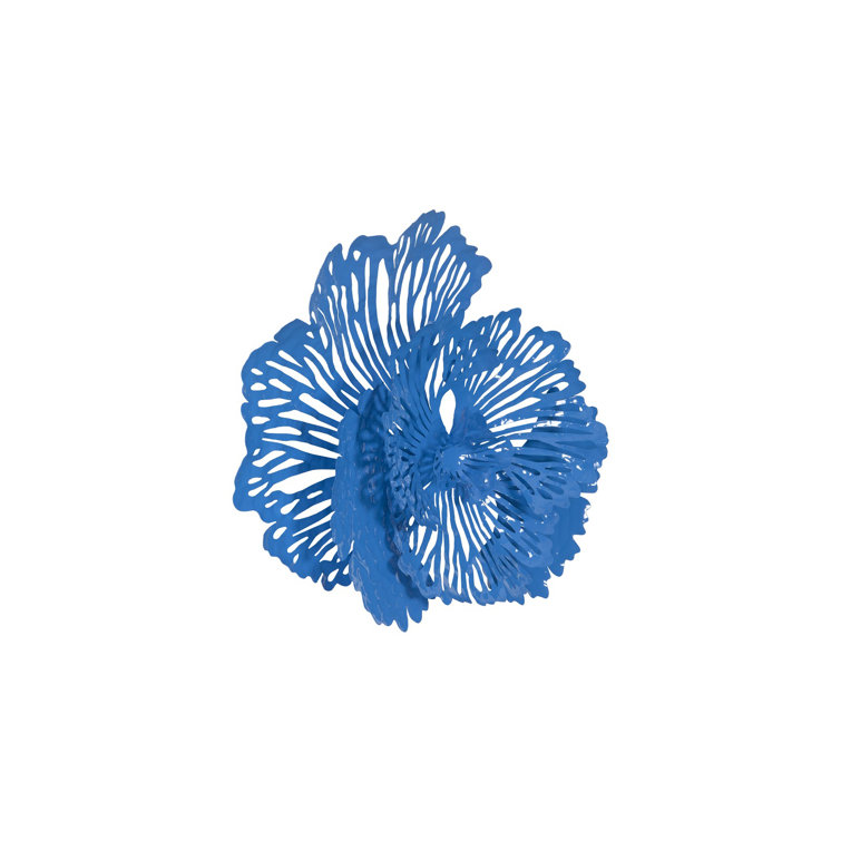 Blue Metal Flower Wall Sculpture, 25" Wide