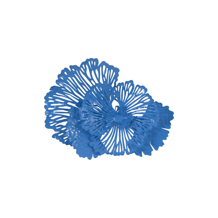 Blue Metal Flower Wall Sculpture, 25" Wide