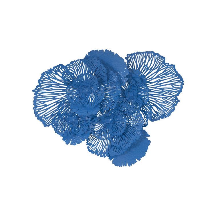 Large Blue Metal Flower Wall Art Decor
