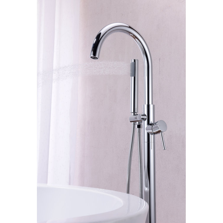 Polished Chrome Freestanding Clawfoot Tub Faucet with Hand Shower