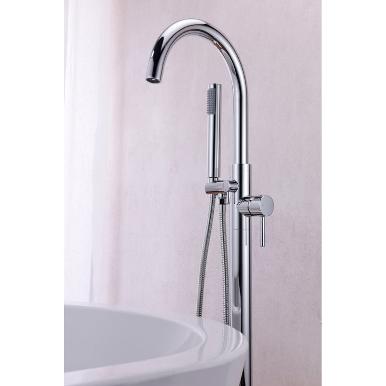 Polished Chrome Freestanding Clawfoot Tub Faucet with Hand Shower