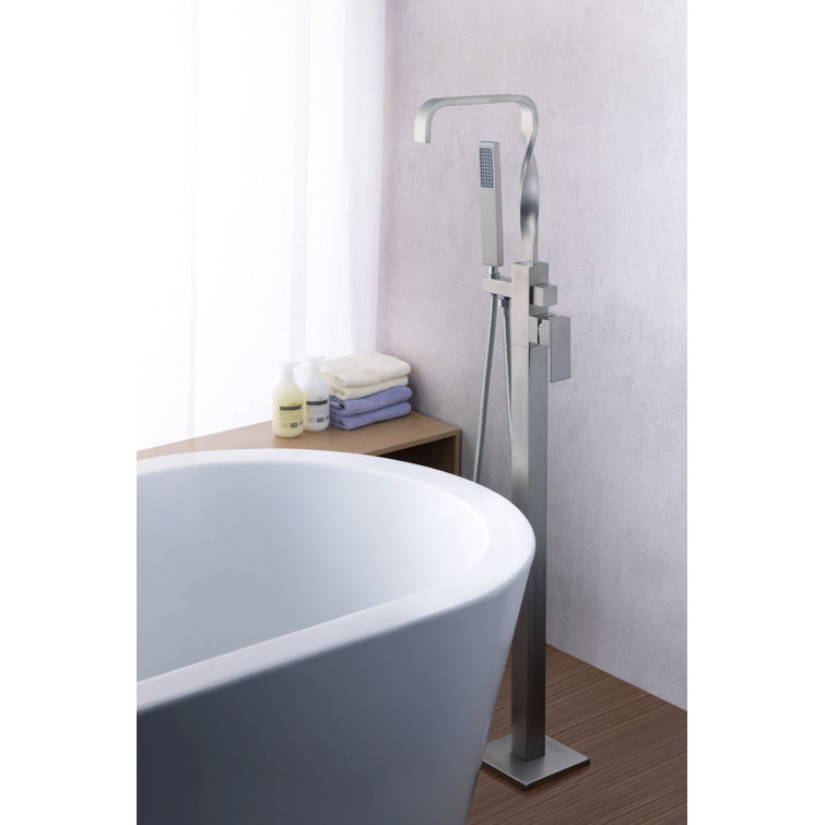 Brushed Nickel 2-Handle Floor Tub Filler with Diverter