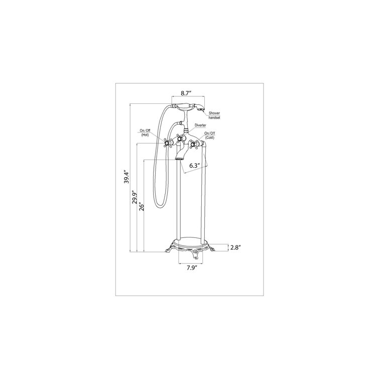 Polished Chrome 3-Handle Clawfoot Tub Faucet with Hand Shower