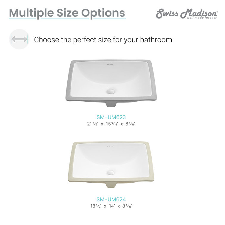 Plaisir White Ceramic Rectangular Under-Mount Bathroom Sink