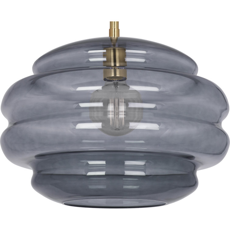 Horizon Mid-Century 12'' Smoke Gray Glass & Brass Pendant Light