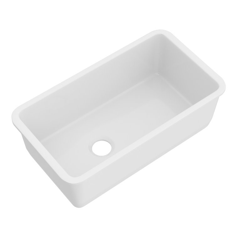 34" White Fireclay Single Bowl Drop-In Kitchen Sink
