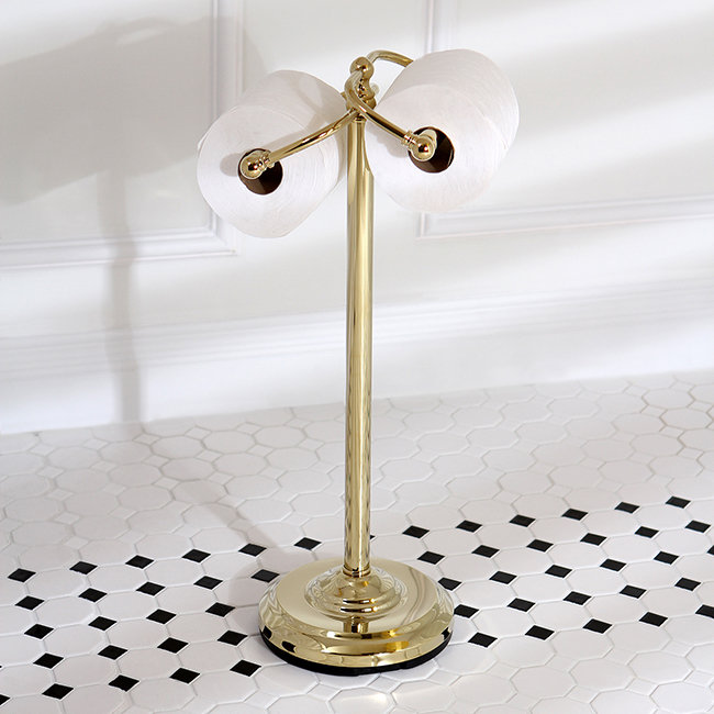 Polished Brass Vintage Freestanding Double Toilet Paper Holder