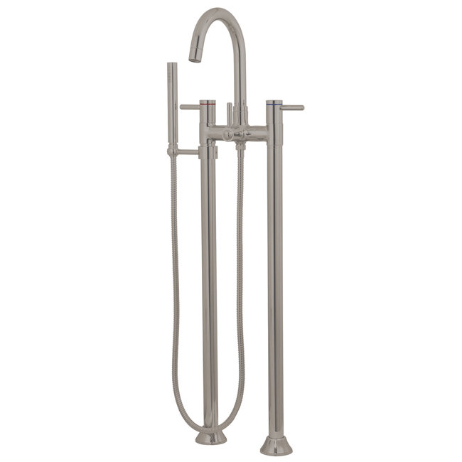 Satin Nickel Freestanding Tub Faucet with Hand Shower