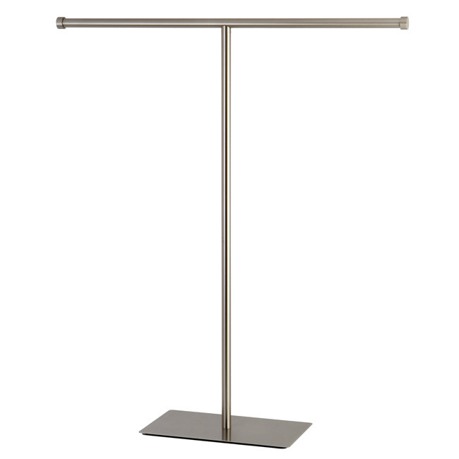 Satin Nickel Freestanding T-Shape Towel Rack with Brass Base