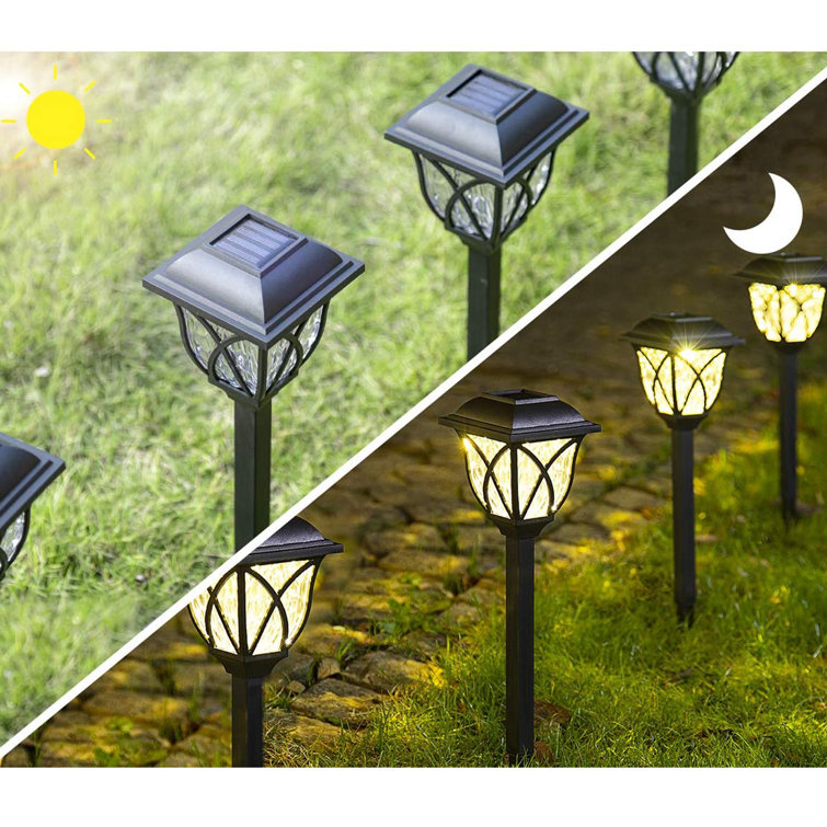Black Solar LED Pathway Lights with Water-Ripple Design, 6-Pack