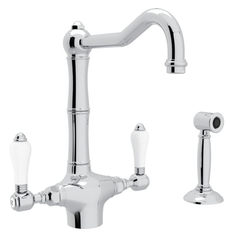 Polished Chrome Traditional Two Handle Kitchen Faucet with Side Spray