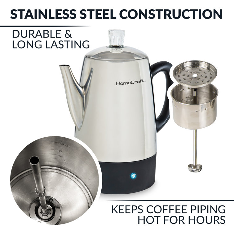HomeCraft 10-Cup Polished Stainless Steel Coffee Percolator