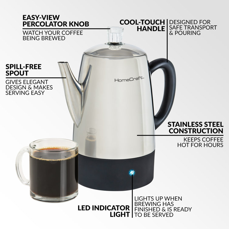 HomeCraft 10-Cup Polished Stainless Steel Coffee Percolator