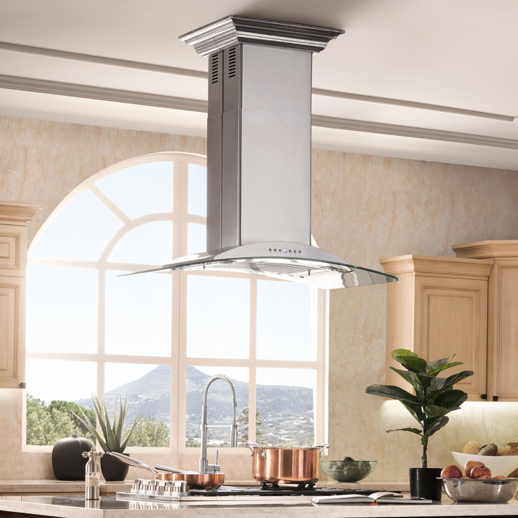 36" Stainless Steel and Glass Convertible Island Range Hood