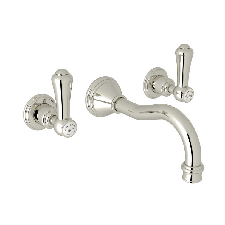 Polished Nickel Wall Mounted Widespread Bathroom Faucet