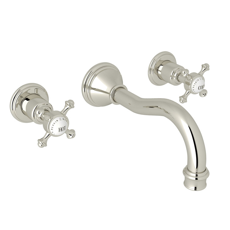 Polished Nickel Wall Mounted Widespread Brass Faucet