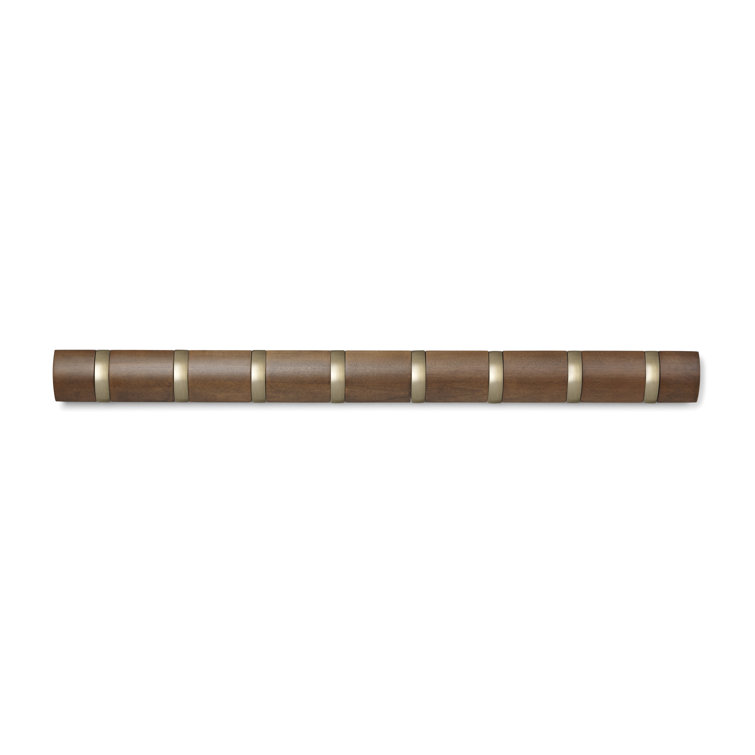 Walnut Wall Mounted Coat Rack with 8 Retractable Hooks