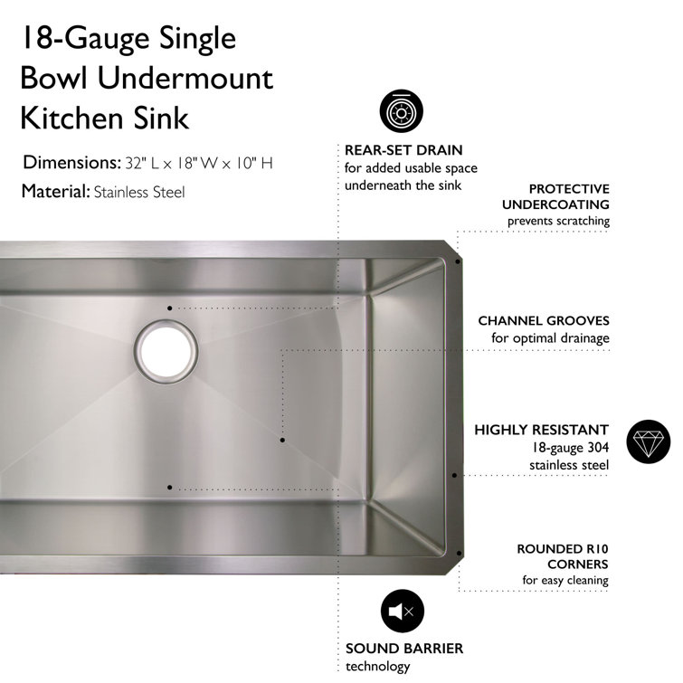 32-Inch Stainless Steel Single Bowl Undermount Kitchen Sink