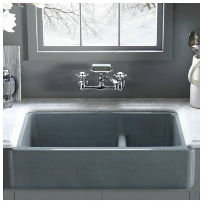 White 36" Cast Iron Double Basin Farmhouse Sink