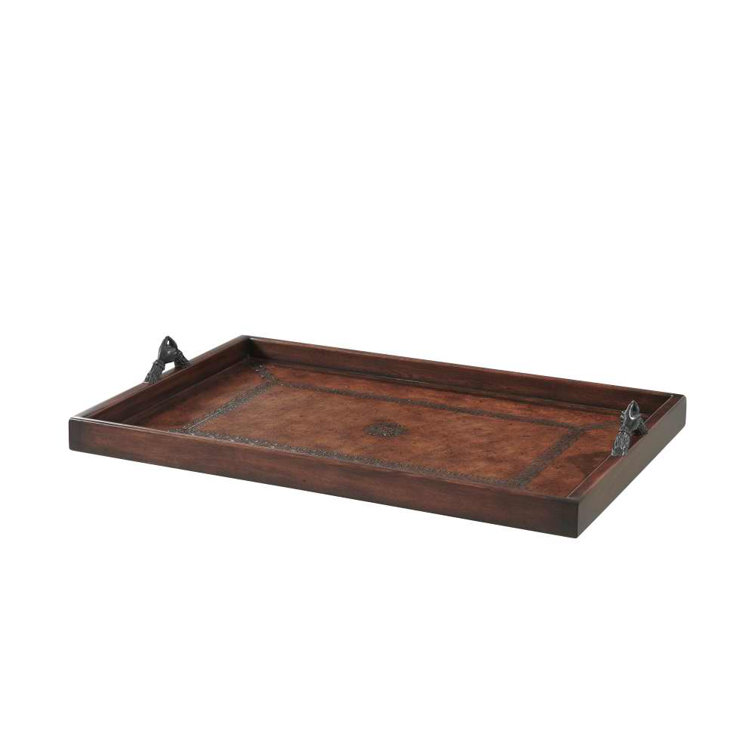 Victorian Brown Leather Tray with Brass Handles