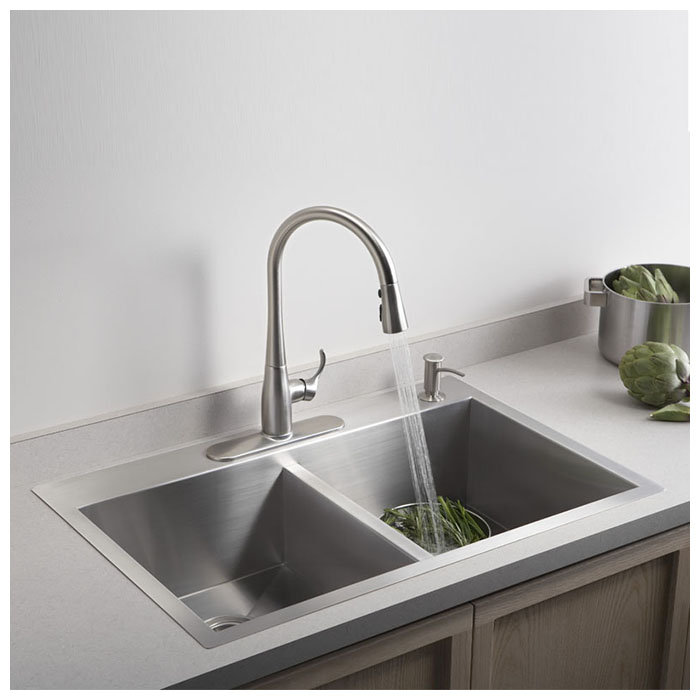 Vault 33" Stainless Steel Double Bowl Drop-In Kitchen Sink