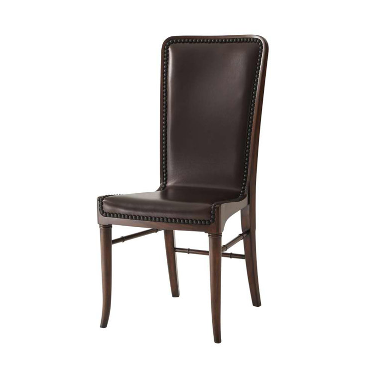Old English Genuine Leather Upholstered Wood Side Chair