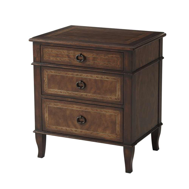 Brooksby Mahogany 3-Drawer Nightstand with Black Handles
