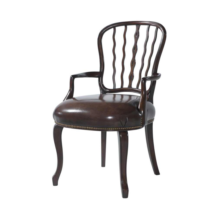 Brown Mahogany Genuine Leather Upholstered Armchair