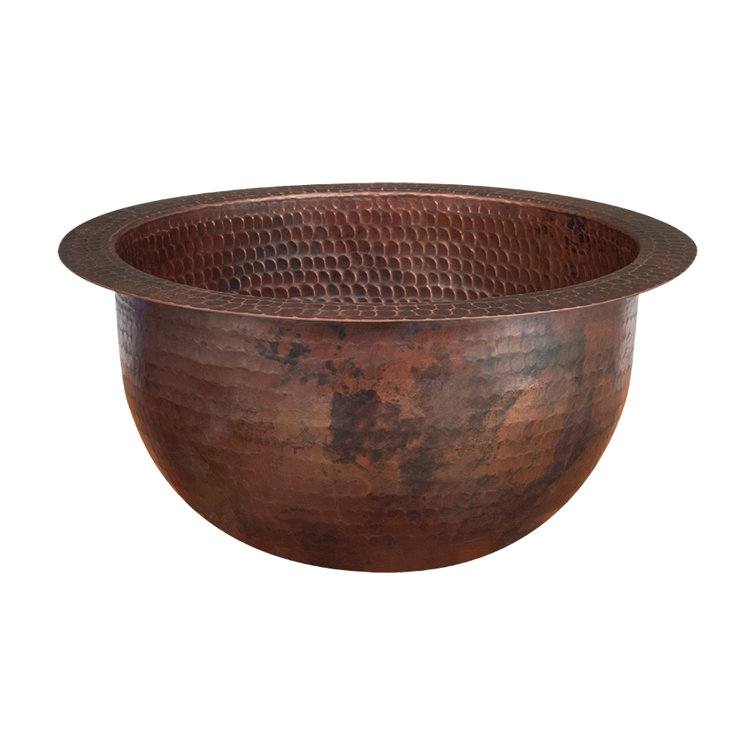 10" Round Hammered Copper Under Counter Bathroom Sink