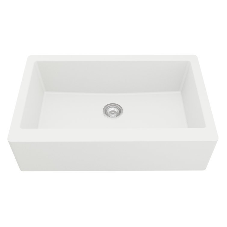 White Quartz Single Bowl Farmhouse Sink with Matte Black Faucet
