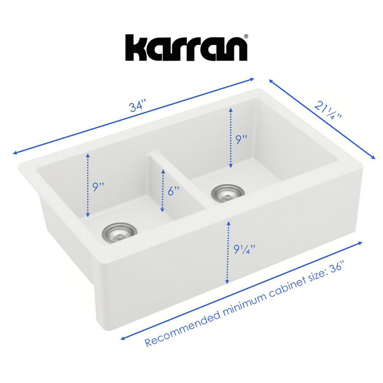 White Quartz Double Bowl Farmhouse Kitchen Sink with Stainless Steel Faucet