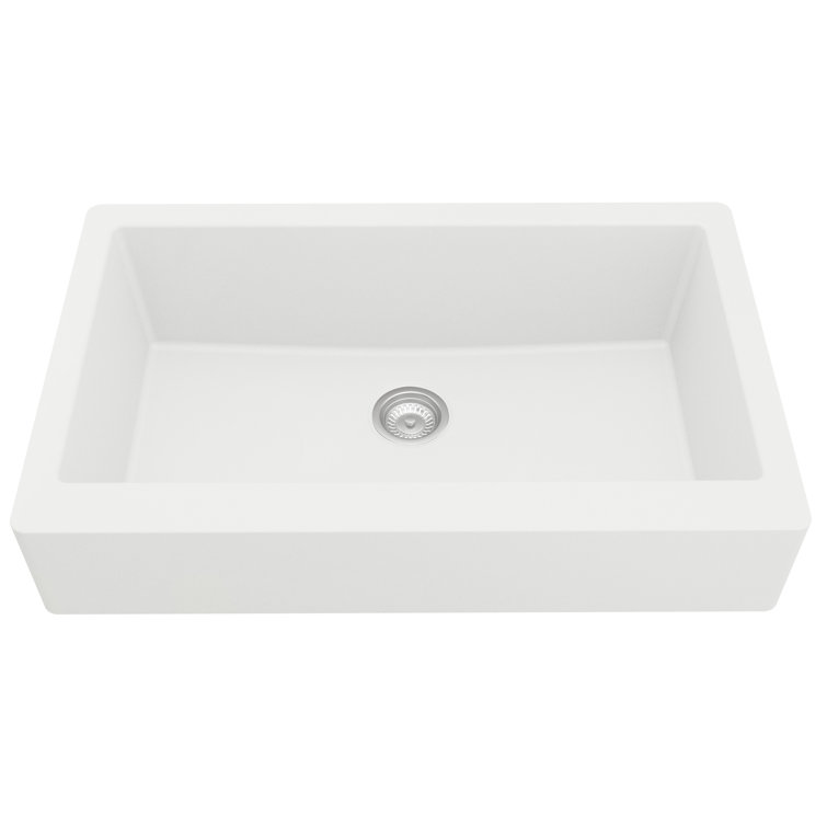 34'' Matte White Quartz Farmhouse Single Bowl Kitchen Sink