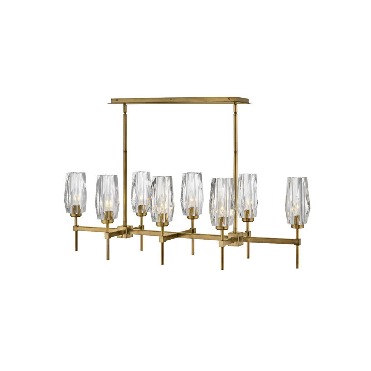 Heritage Brass 8-Light Linear Chandelier with Faceted Crystal Shades