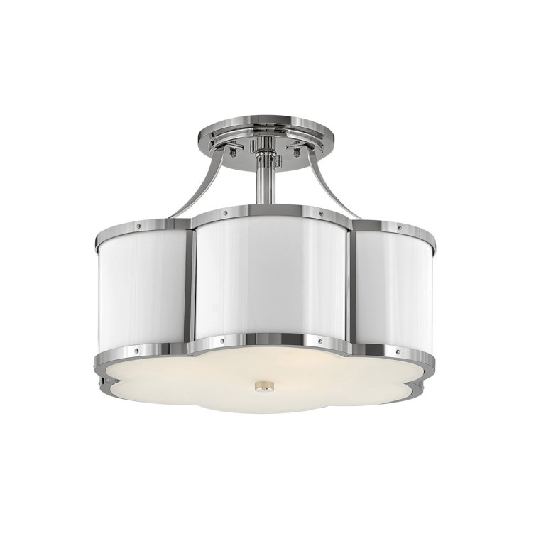 Polished Nickel and White Glass 3-Light Semi Flush Mount