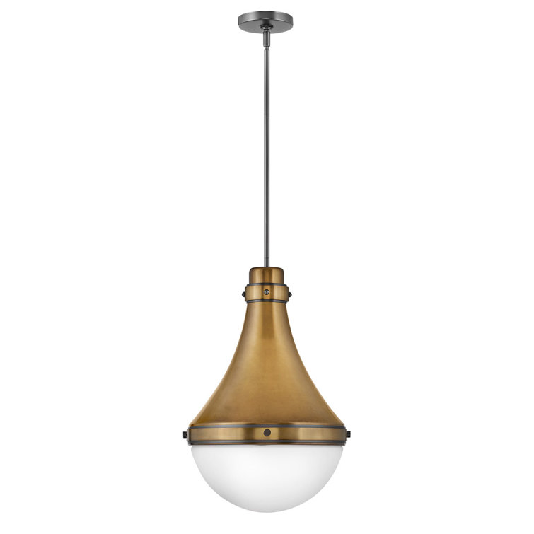 Heritage Brass Teardrop Pendant with Etched Opal Glass Shade