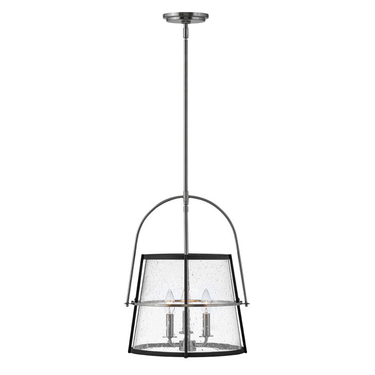 Brushed Nickel and Black 3-Light Drum Pendant
